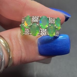 Opal & Cubic Zirconia Sterling Silver Ring